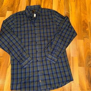 F/X Fusion men’s NWT green blue plaid button down large‎ tall casual business